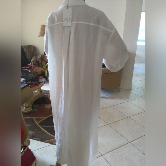 BNWT ZARA WHITE MAXI DRESS SZ. MED UNIQUE DRESS W/ BELT HIGH SLITS BEAUTY - Picture 11 of 14